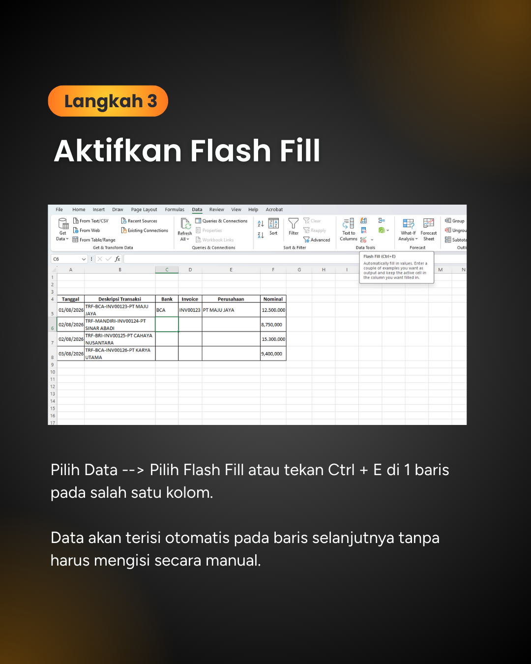 Flash Fill Excel untuk Data Finance_6 Flash Fill Excel untuk Data Finance_6