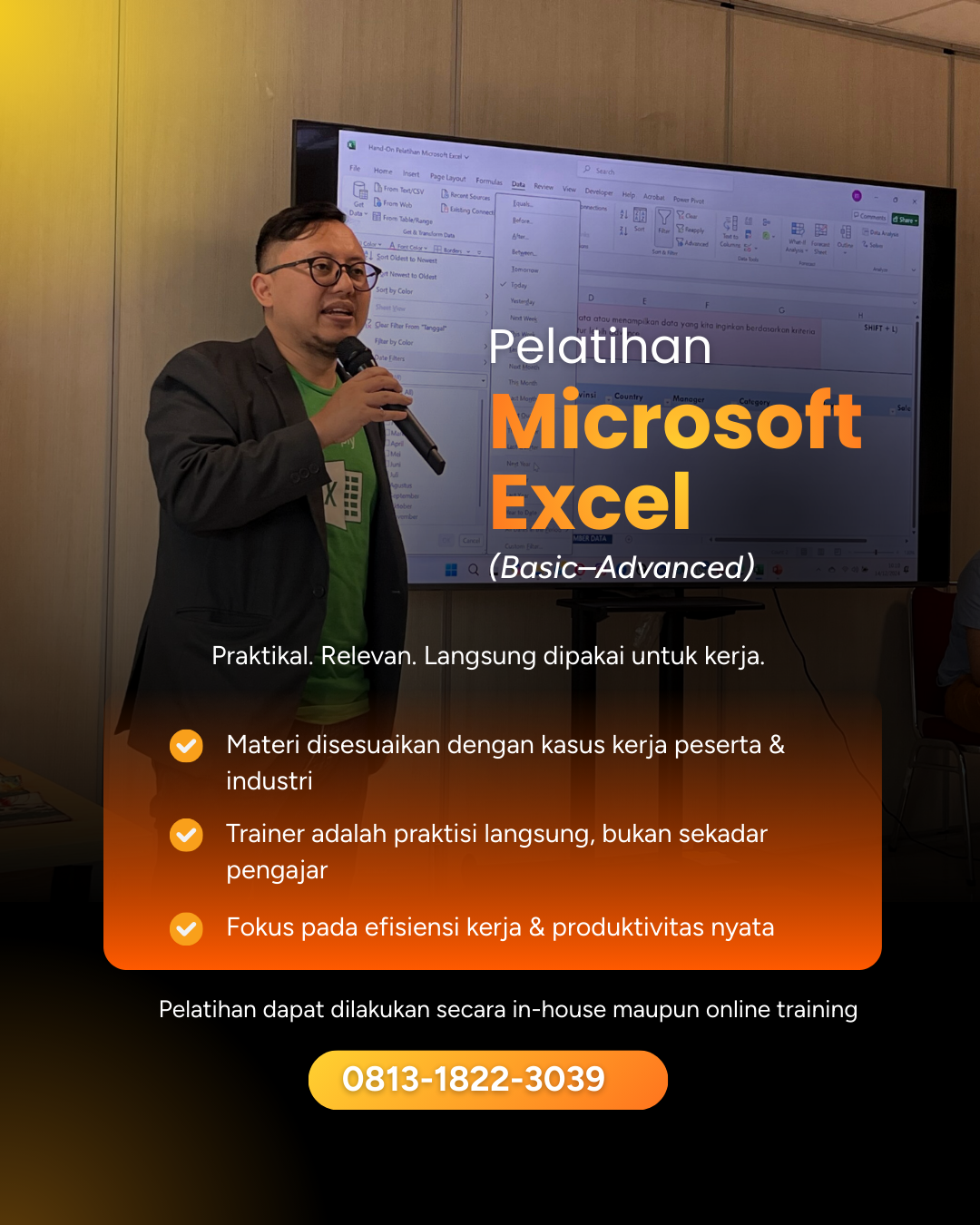 Pelatihan Microsoft Excel Basic hingga Advanced untuk perusahaan dengan fokus efisiensi kerja dan produktivitas tim