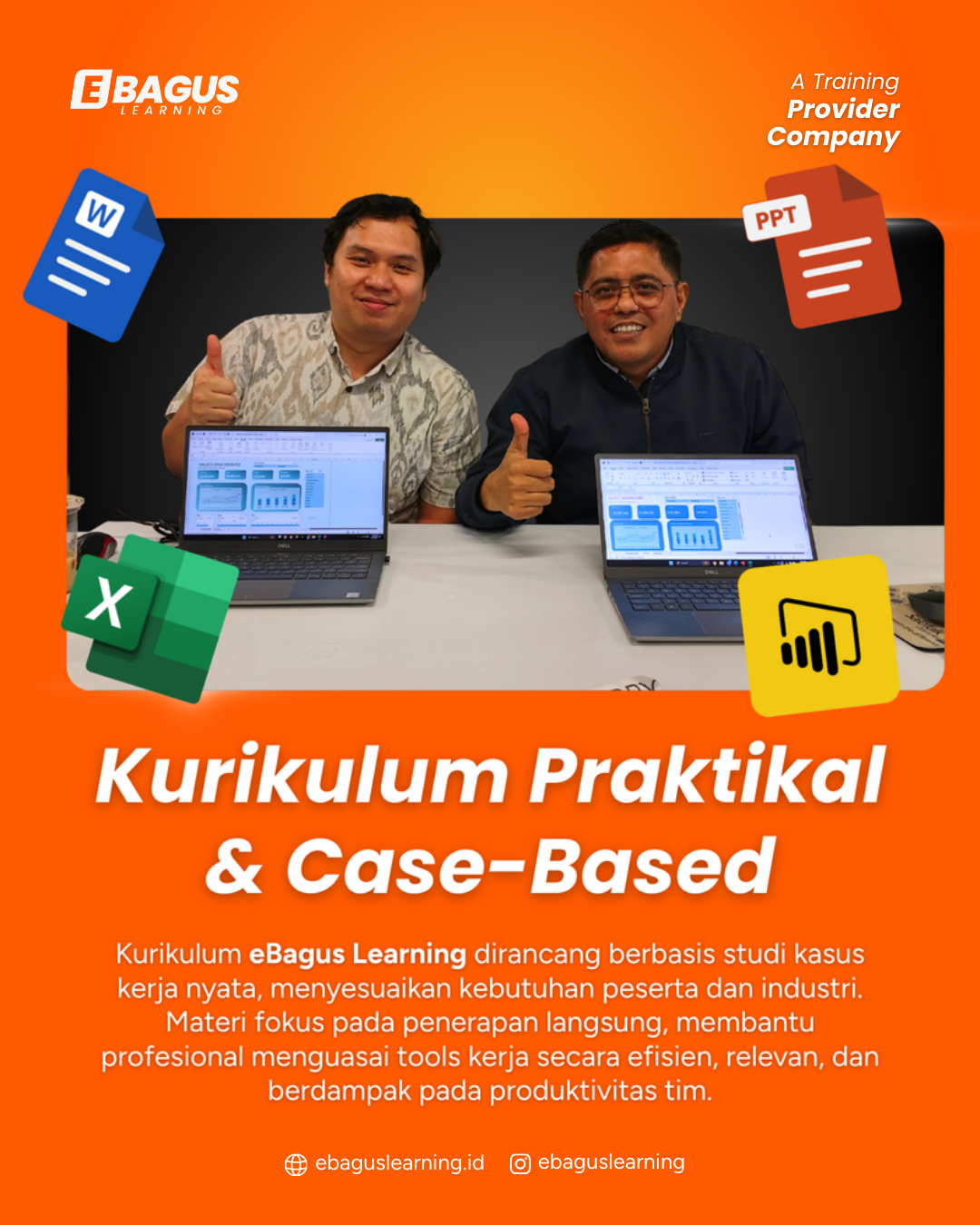 Pelatihan Microsoft Office untuk Perusahaan Pelatihan Microsoft Office untuk perusahaan dengan kurikulum praktikal berbasis studi kasus menggunakan Microsoft Word, Excel, PowerPoint, dan Power BI di eBagus Learning.