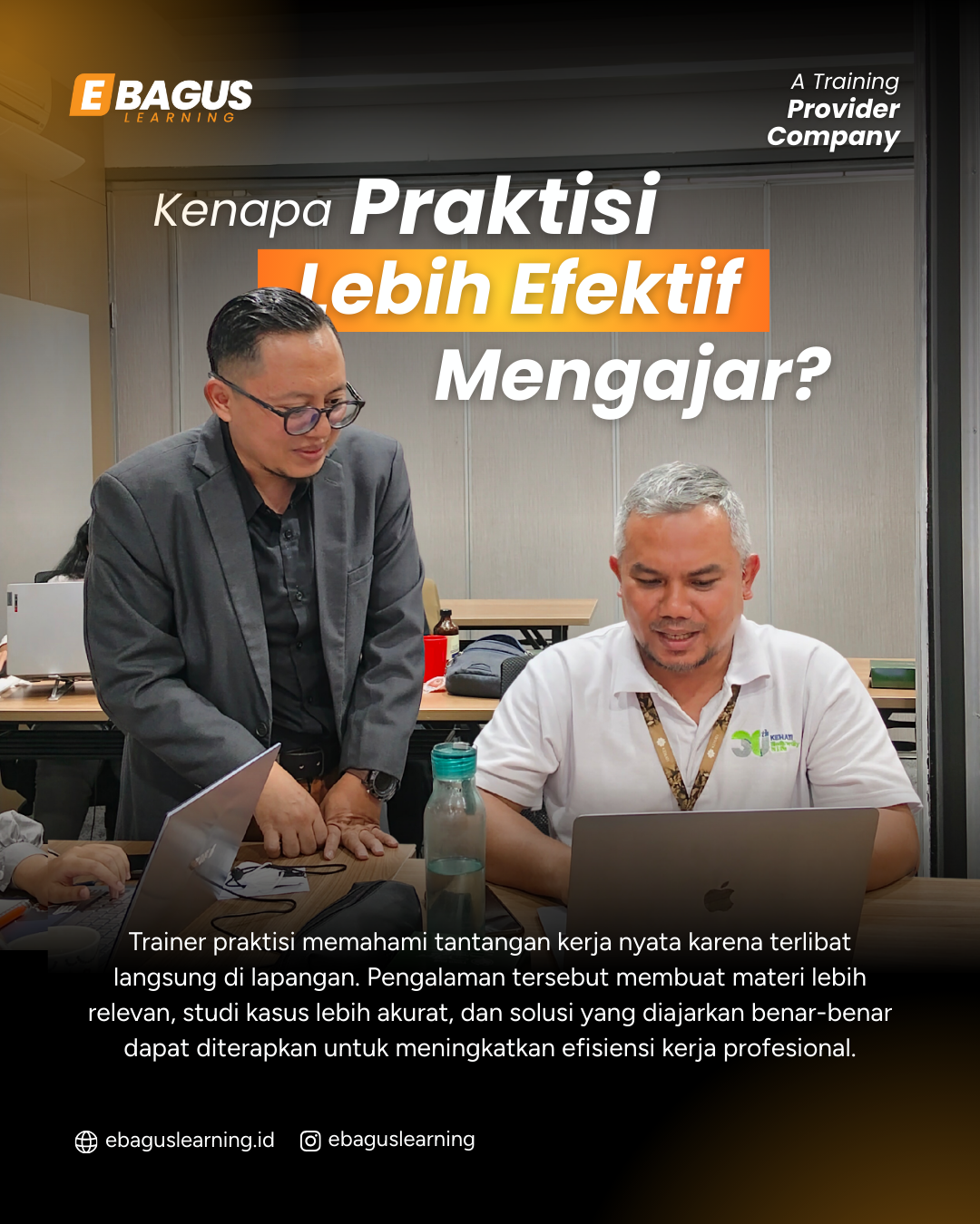 Trainer Praktisi untuk Corporate Training Trainer praktisi eBagus Learning mendampingi peserta corporate training dalam sesi diskusi dan pembelajaran berbasis pengalaman kerja nyata.