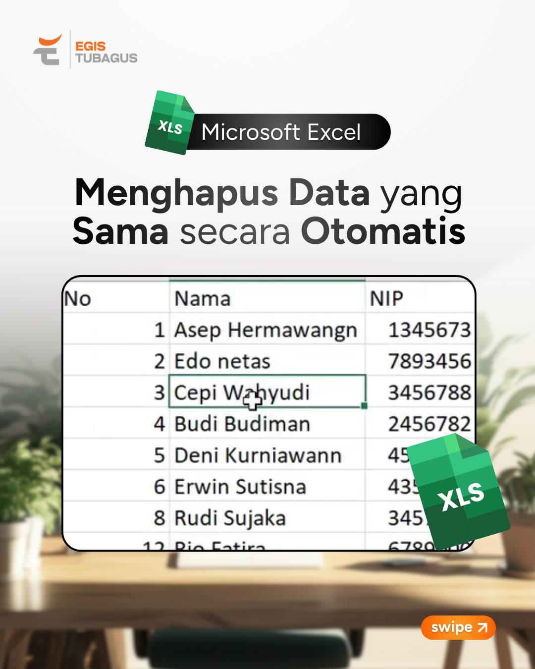 Menghapus Data Duplikat di Excel_1 Tutorial Microsoft Excel untuk menghapus data duplikat karyawan menggunakan Conditional Formatting dan Remove Duplicates.